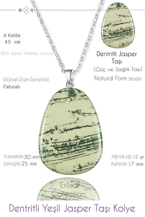 Sertifikalı Tımbıl Model Dentritli Yeşil Jasper Taşı Kolye