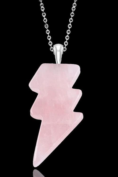 Sertifikalı Şimşek Model Pembe Kuvars Taşı Kolye - Aaa+ Kalite