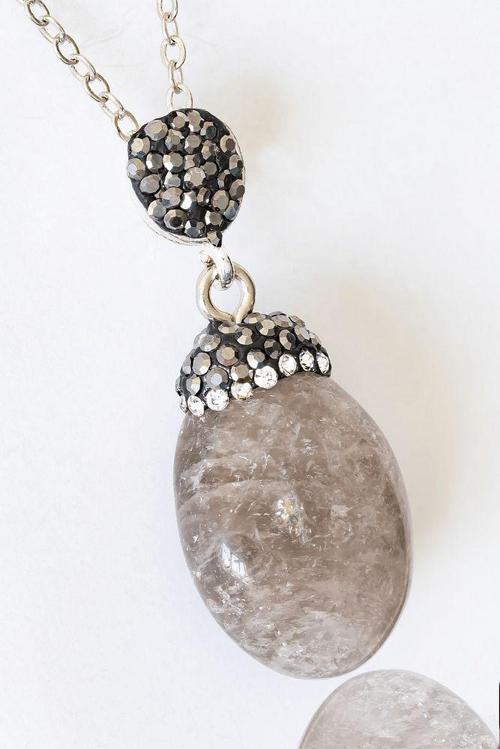 Sertifikalı Zirkon Taşlı Model Ham Dumanlı Kuvars Taşı Kolye