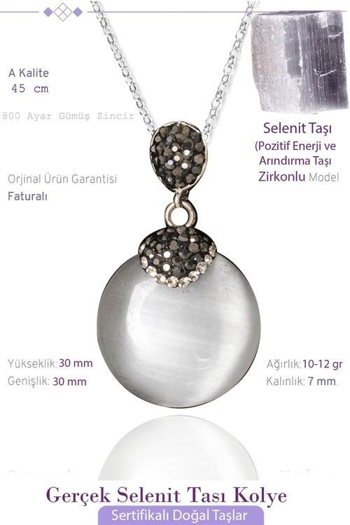 Sertifikalı Zirkon Model Taşlı Yuvarlak Selenit Taşı Kolye