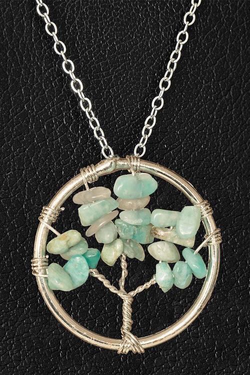 Sertifikalı Amazonit Taşı Hayat Ağacı Kolye