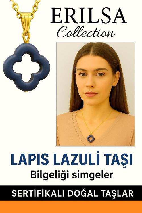 Sertifikalı Gold Yonca Model Lapis Lazuli Taşı Kolye Bilgelik Verir
