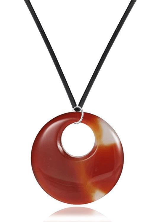 Sertifikalı Deri İpli Doğal Kızıl Yemen Akik Taşı Kolye