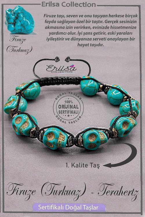 Sertifikalı Kuru Kafa Model AAA+ Kalite Firuze Taşı Bileklik (Turkuaz)