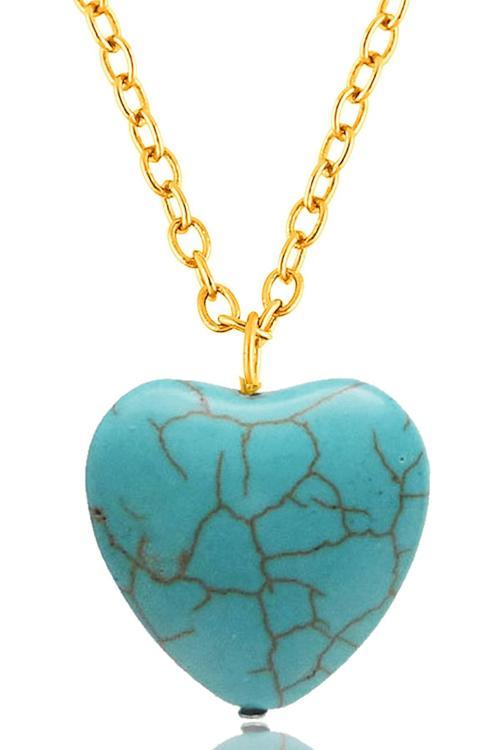 Sertifikalı Gold Kalp Model Firuze Taşı Kolye (Turkuaz Taşı)