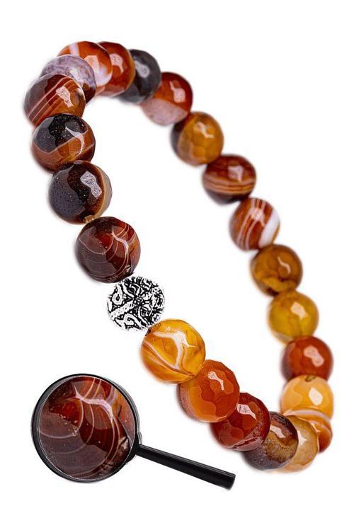 Sertifikalı Fasetli Karneol - Karnelyan Akik Taşı Bileklik - Gümüş Aparatlı