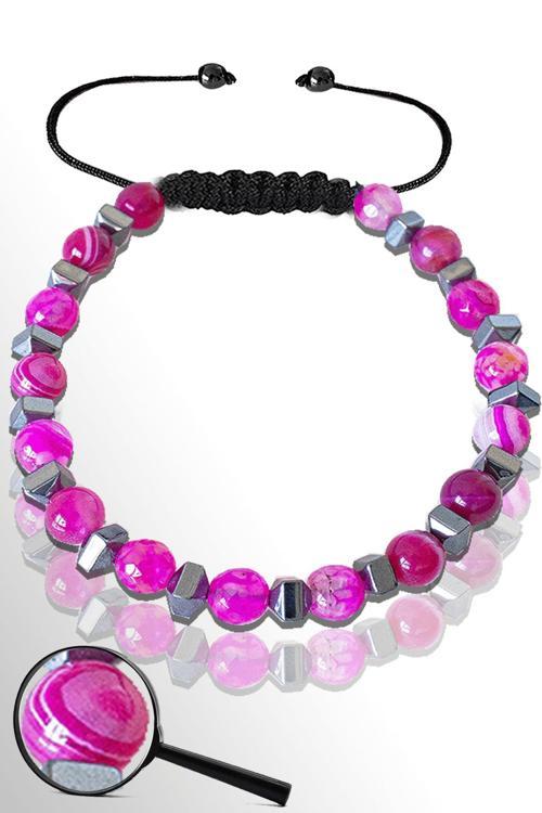 Sertifikalı Gümüş Hematitli 6 Mm Doğal Pembe Akik Taşı Bileklik- Damarlı