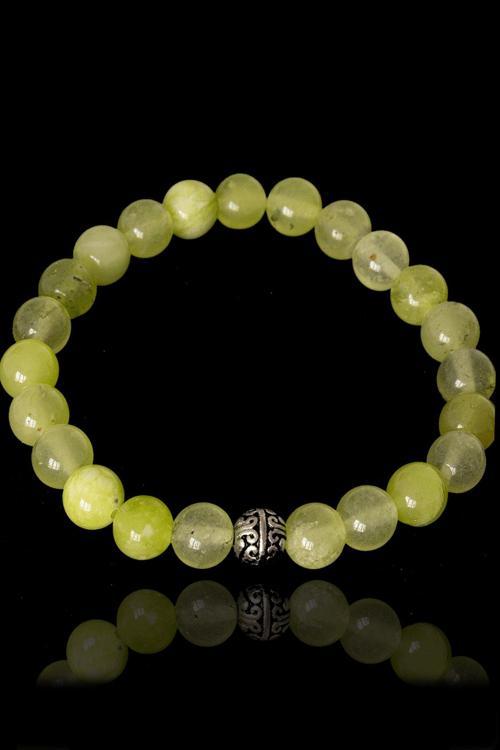 Sertifikalı Açık Yeşil Akik Taşı Bileklik - Gümüş Aparatlı