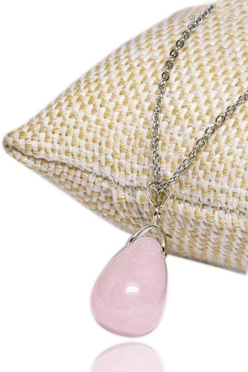 Sertifikalı Doğal Pembe Kuvars Taşı Kolye