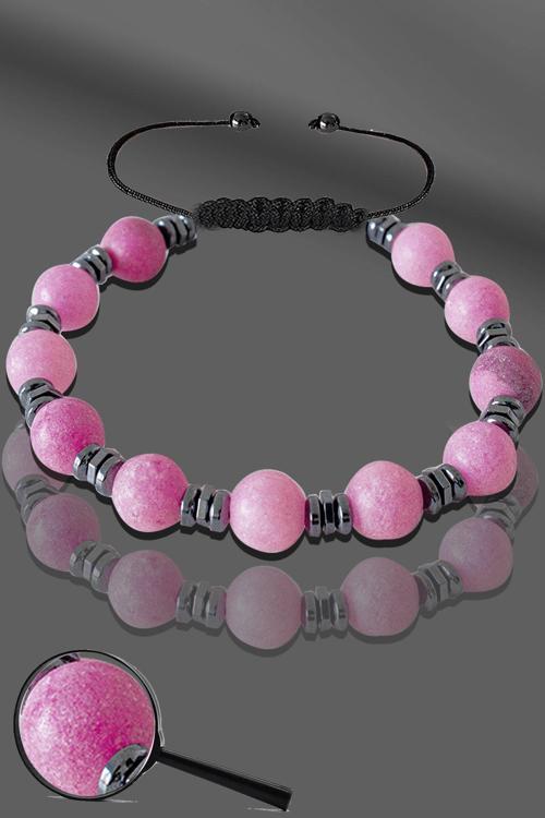 Sertifikalı Hematitli Doğal Ham Pembe Opal Taşı Bileklik - Ayarlamalı