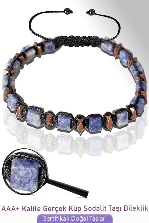 Sertifikalı Küp Model Sodalit Taşı Bileklik - Ayarlamalı