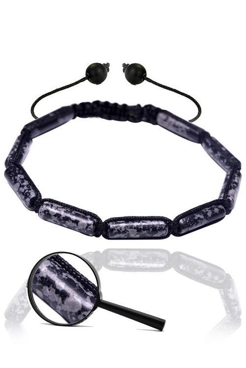 Sertifikalı Silindir Kesim Karlı Obsidyen Taşı Doğal Taş Bileklik