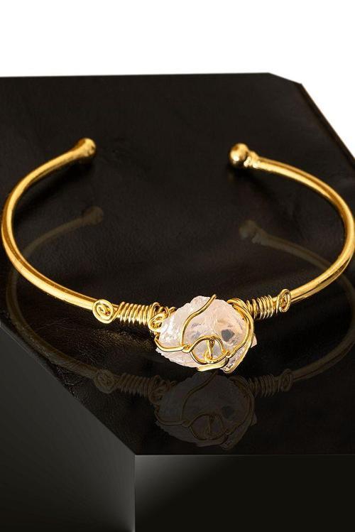 Sertifikalı Kelepçe Model Ayarlamalı Aaa Kristal Kuvars Taşı Bileklik - Kararmaz