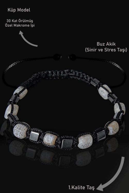 Sertifikalı Küp Model Terahertz - Gri Akik Taşı Bileklik - Ayarlamalı