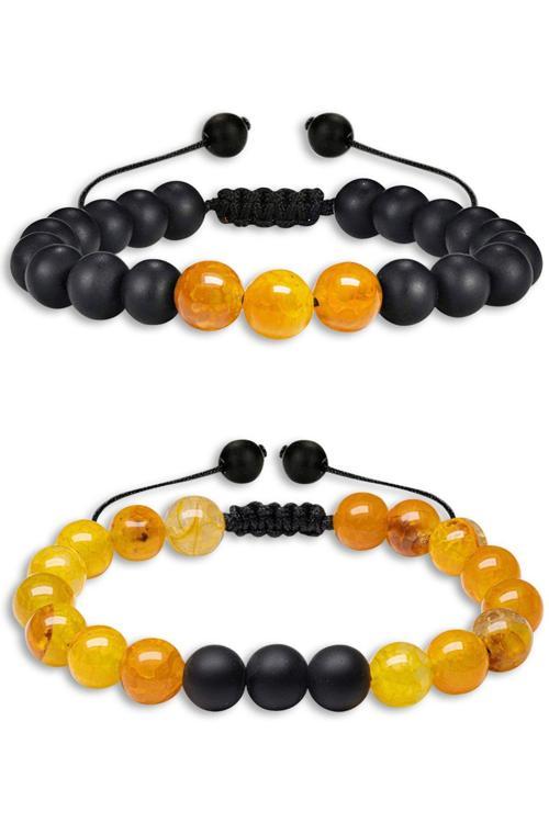 Doğal Damarlı Turuncu Akik Taşı Doğaltaş Bileklik Seti