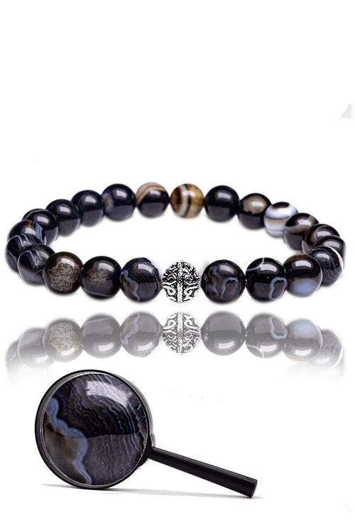 Sertifikalı Siyah Göz Akik Doğal Taş Bileklik - Gümüş Aparatlı