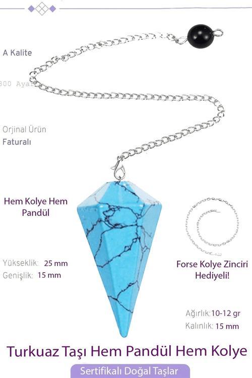 Sertifikalı Turkuaz Taşı Pandül Sarkaç Hem Pandül - Hem Kolye