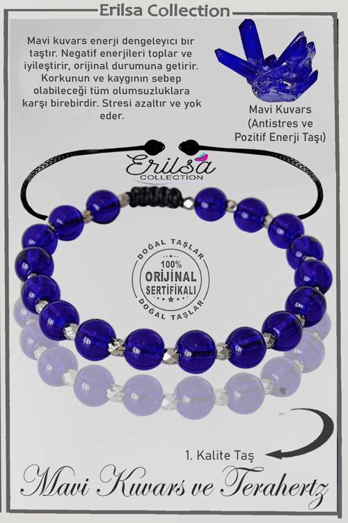 Sertifikalı Gerçek Silver Hematit - Gece Mavisi Kuvars Taşı Bileklik - Ayarlamalı