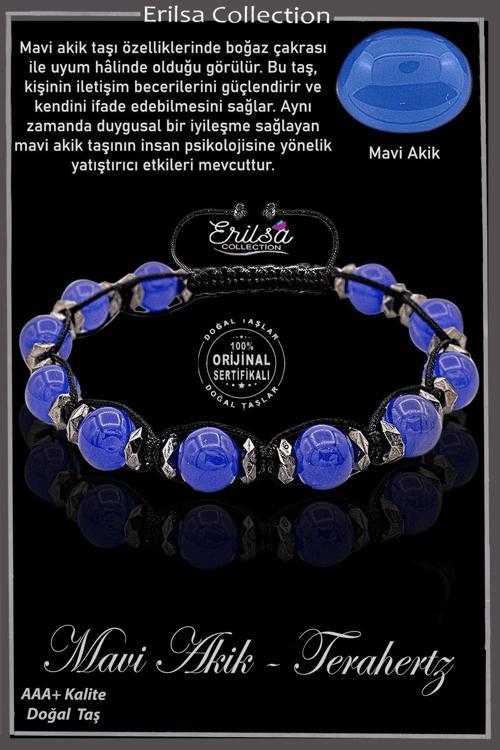 Sertifikalı Gerçek AAA+ Terahertz - İspirto Mavisi Akik Taşı Bileklik- Ayarlamalı