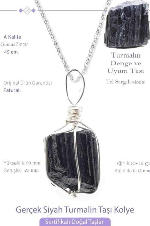 Sertifikalı Tel Sargılı Ham İşlenmemiş Turmalin Taşı Kolye