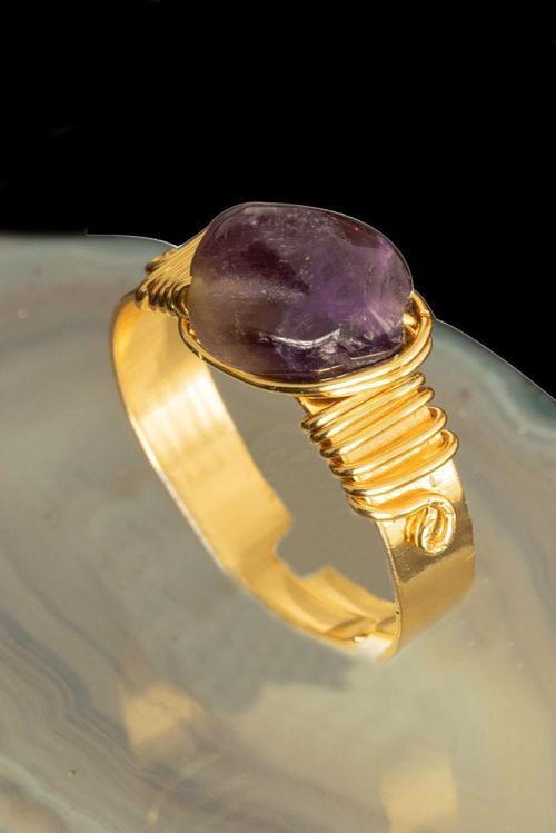 Sertifikalı Kalın Tımbıl Model Ametist Taşı Yüzük - Ayarlamalı