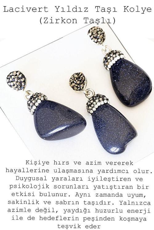 Sertifikalı Zirkon Taşlı Tamburlanmış Lacivert Mavi Yıldız Taşı Kolye