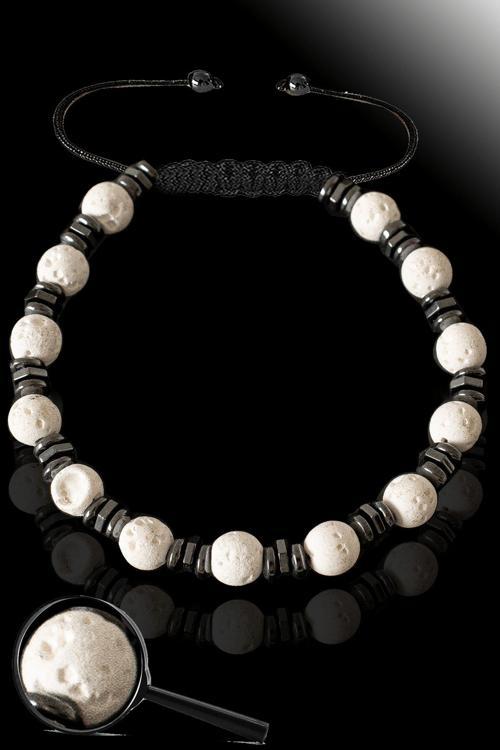 Sertifikalı Hematitli Beyaz Volkanik Lav Taşı Bileklik - Yanardağ Taşı