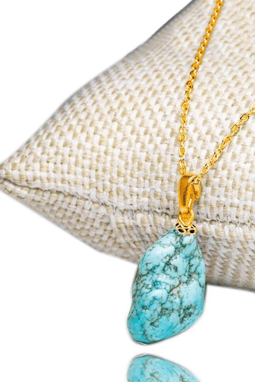 Sertifikalı Gold Ham Işlenmemiş Doğal Firuze Taşı Kolye (Turkuaz Taşı)