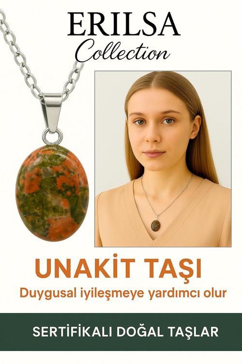 Sertifikalı Oval Unakit Taşı Kolye – Duygusal Şifa, Dengeli Enerji ve Doğal Zarafet