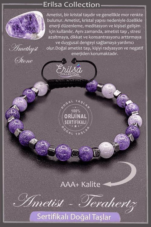 Sertifikalı AAA+ Kalite Gerçek Terahertz - Ametist Taşı Bileklik