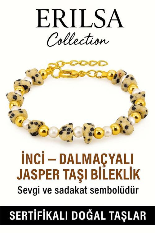 Sertifikalı İnci ve Dalmaçyalı Bıldırcın Jasper Taşı Bileklik – Enerji ve Denge