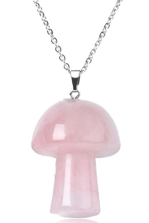 Sertifikalı Mantar Model Pembe Kuvars Taşı Kolye (Gümüş Aparatlı)