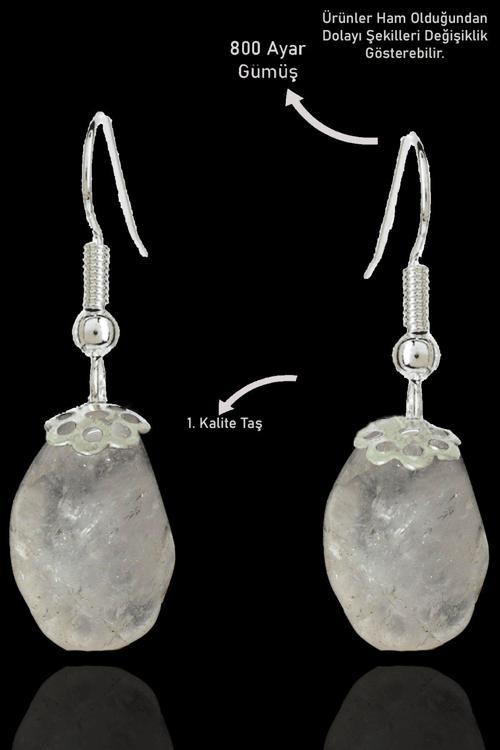 Sertifikalı Amorf Model Ham Kristal Kuvars Taşı Küpe