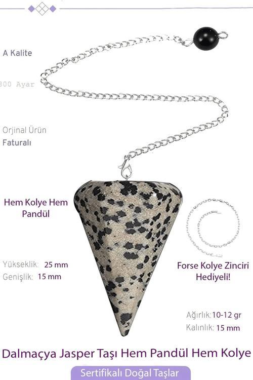 Sertifikalı Dalmaçya Jasper Taşı Pandül Sarkaç Hem Pandül - Hem Kolye
