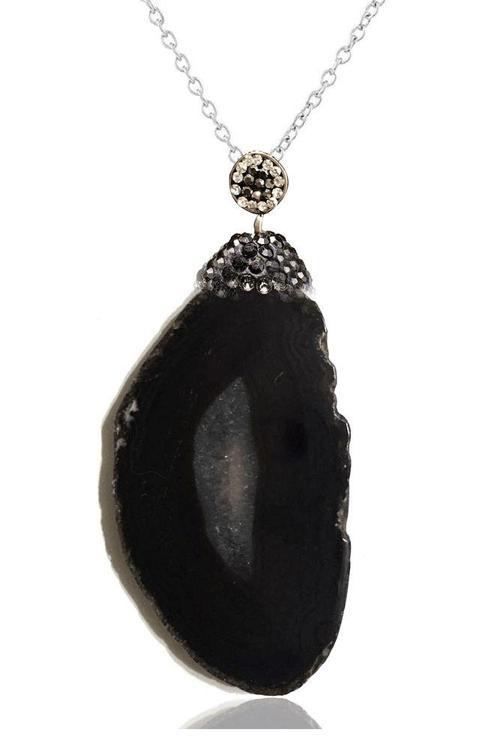 Sertifikalı Zirkon Taşlı Plaka Siyah Akik Taşı Kolye