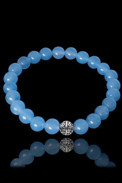 Sertifikalı Mavi Akik Taşı Bileklik - Gümüş Aparatlı