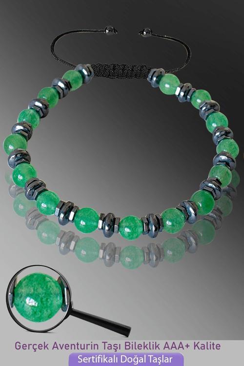 Sertifikalı Hematitli 6mm Aventurin Taşı Bileklik - Ayarlamalı