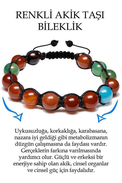 Sertifikalı Renkli Akik Taşı Bileklik - Makrome