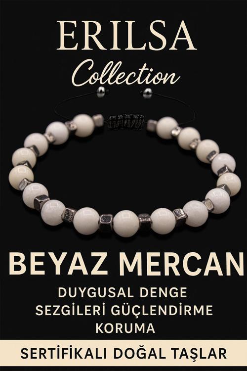 Sertifikalı 6mm Terahertz & Beyaz Mercan Taşı Bileklik – Sakinlik, Saflık ve Koruma