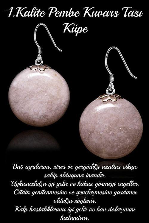 Sertifikalı Açık Pembe Kuvars Taşı Küpe - 1.kalite