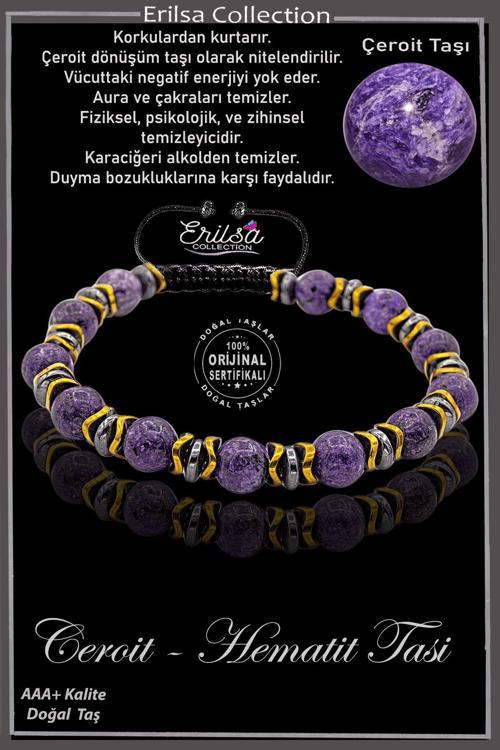 Sertifikalı AAA+ Gold - Hematit Aparatlı Çeroit Taşı Bileklik
