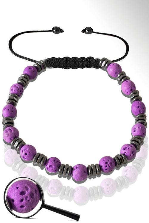 Sertifikalı Hematitli Mor Volkanik Lav Taşı Bileklik - Yanardağ Taşı