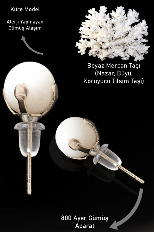 Sertifikalı Gerçek Beyaz Mercan Taşı Nokta Doğal Taş Küpe