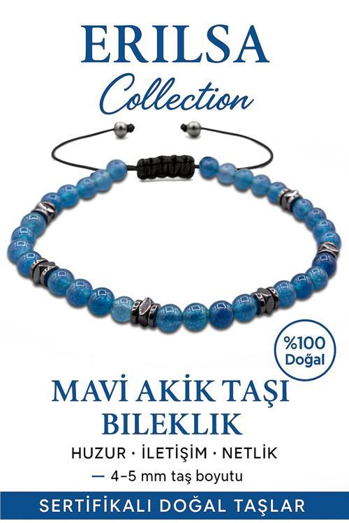 Sertifikalı Terahertz - Mavi Akik Taşı Bileklik - İnce Model İletişim Gücü ve Huzur Verir