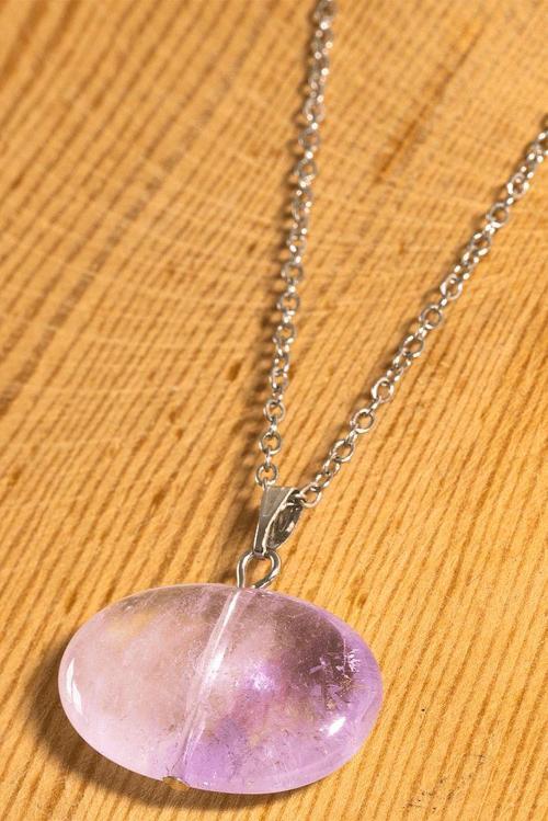 Sertifikalı Oval Model Ametist Taşı Kolye