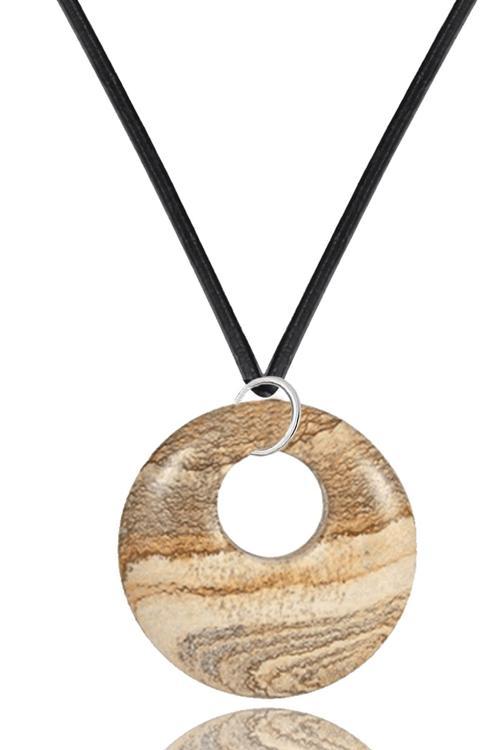 Sertifikalı Deri İpli Doğal Toprak Jasper Taşı Kolye