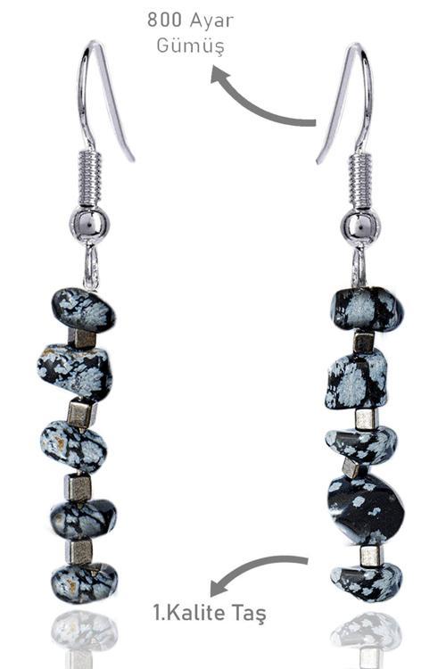 Sertifikalı Kırık Taşlı Model Karlı Obsidyen Taşı Küpe