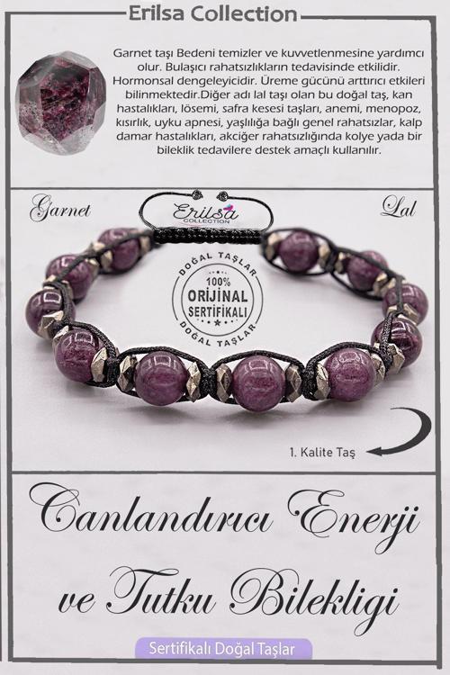 Sertifikalı AAA+ Kalite Doğal Lal Garnet Canlandırma Enerji Tutku Bilekliği