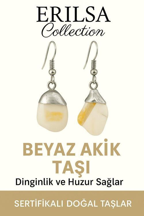 Sertifikalı Beyaz Akik Taşı Küpe – Saflık, Huzur ve Ruhsal Denge Taşı