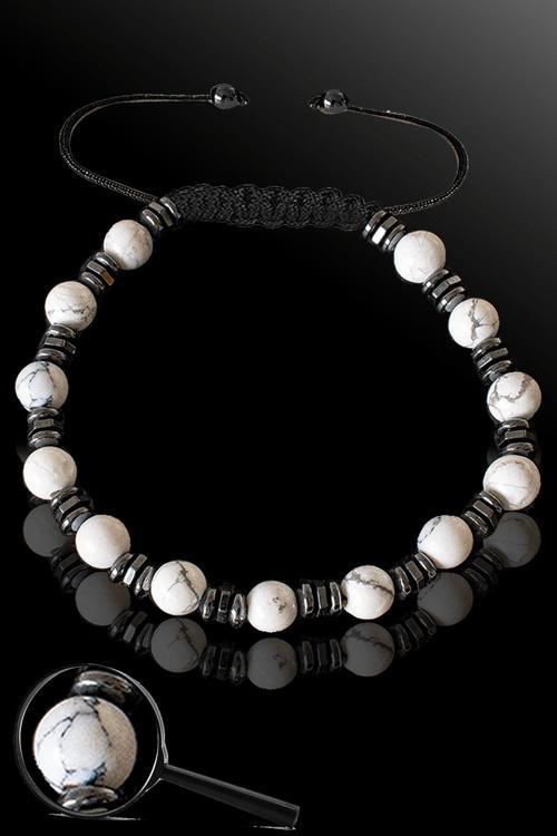 Sertifikalı Silver Hematitli 6 Mm Doğal Havlit Taşı Bileklik - Ayarlamalı